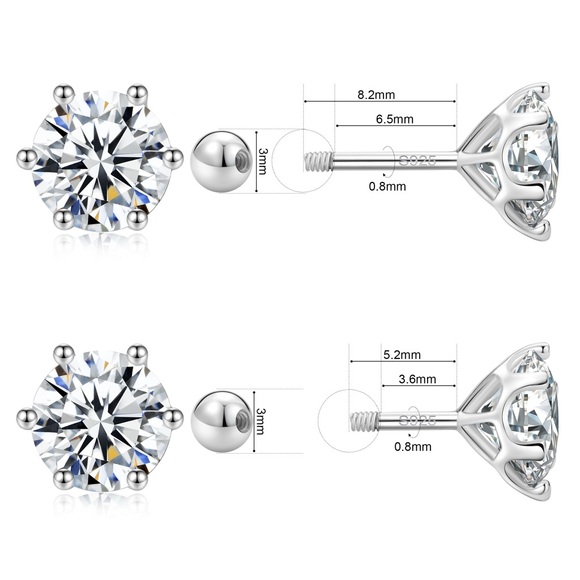 moissanite Screw backs stud earrings-0.5 & 0.5 short post 6mm-EM017-0.5ct-6mm - Picture 9 of 13